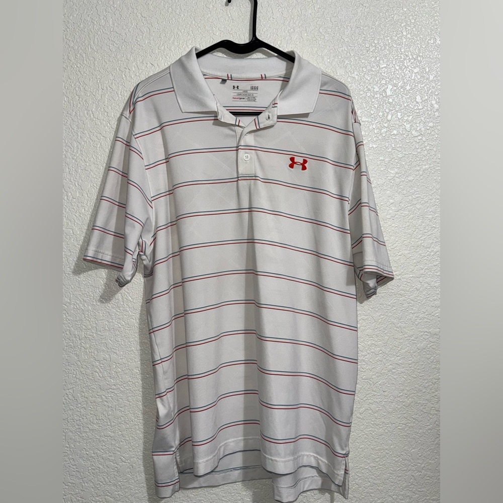 LG Men's White and Red Striped Polo Shirt